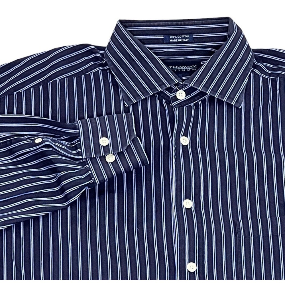 Hathaway Platinum‎ Long Sleeve Large Blue Striped Button Down